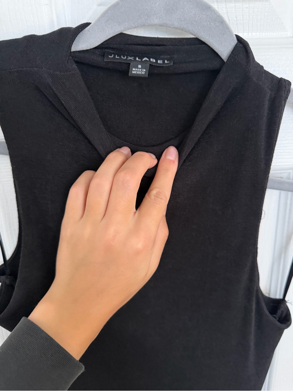 JLUXLABEL Black Asymmetric Draped High-Slit Midi Wrap Dress - Picture 5 of 6